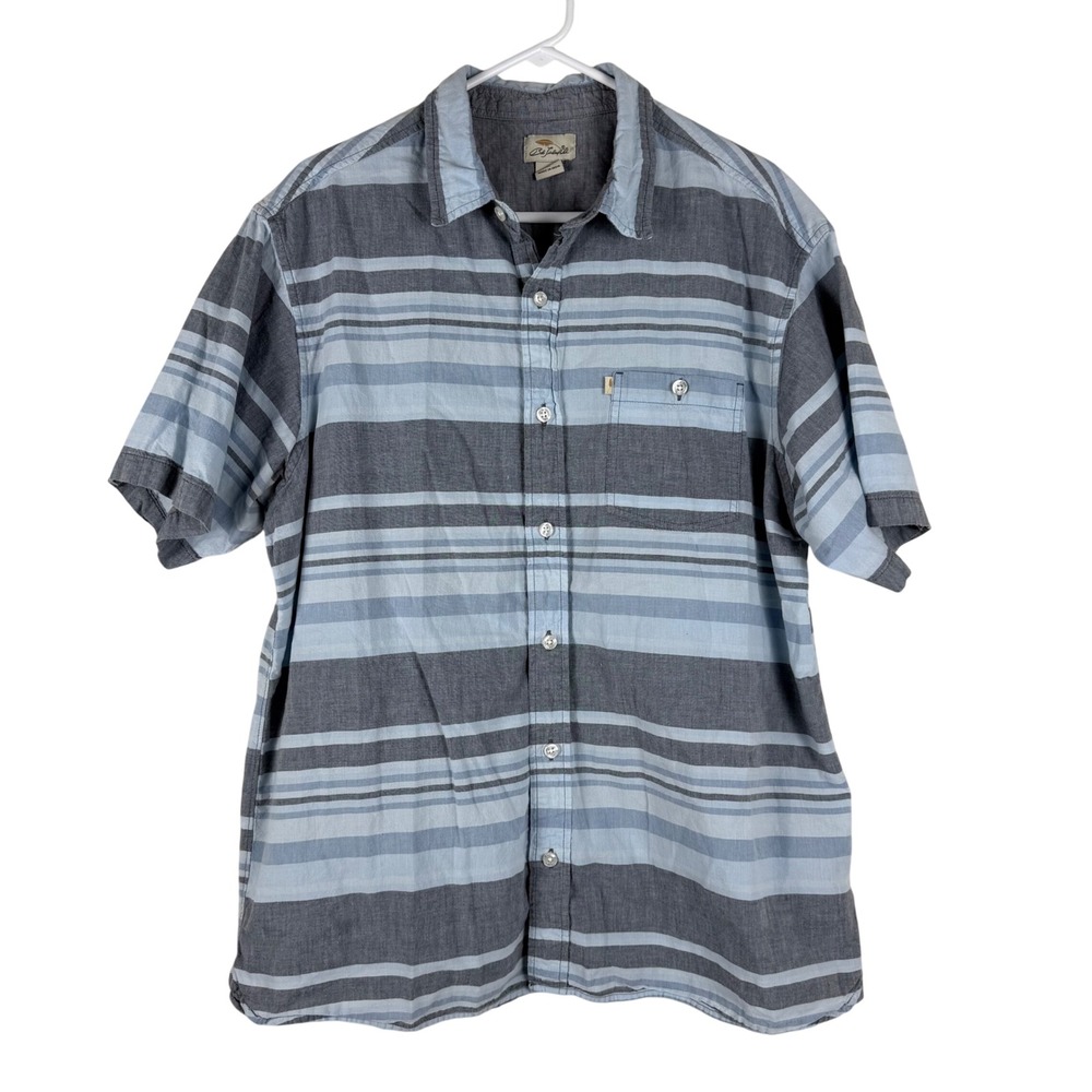 Bob‎ Timberlake Men's XL Blue Gray Stripe Short Sleeve Button Up Shirt